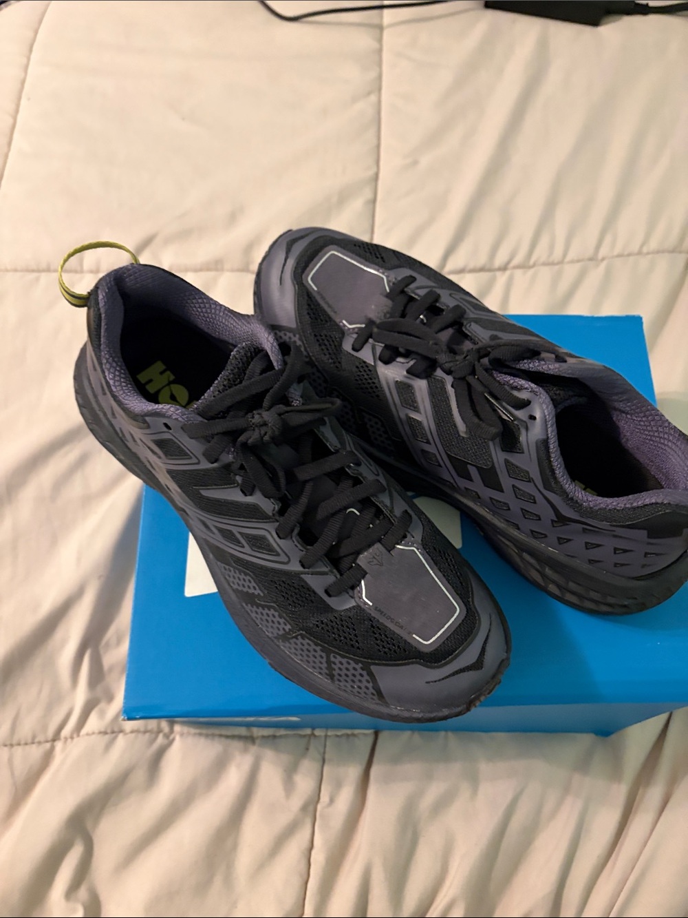 Hoka Men's (Unisex Women’s 8W) Black and Gray Trail Running Sneakers